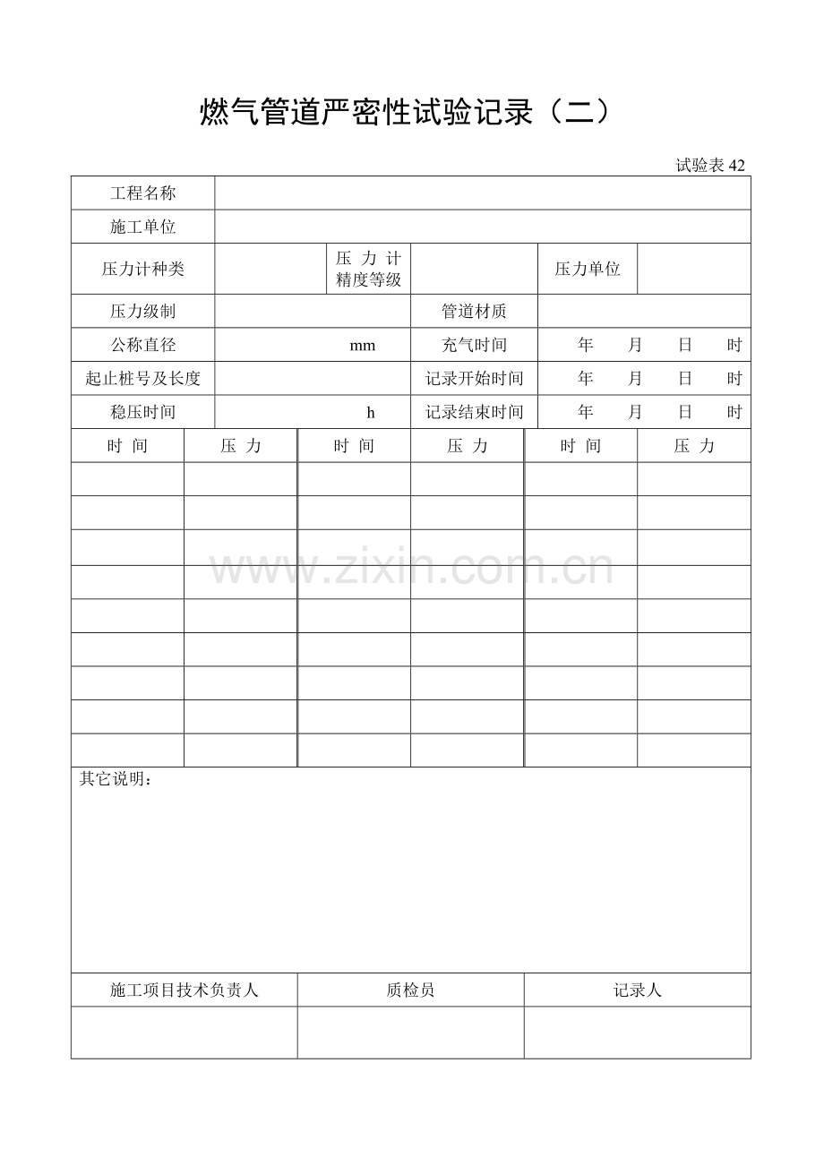 施工管理记录表模板-燃气管道严密性试验记录（二）.doc_第1页