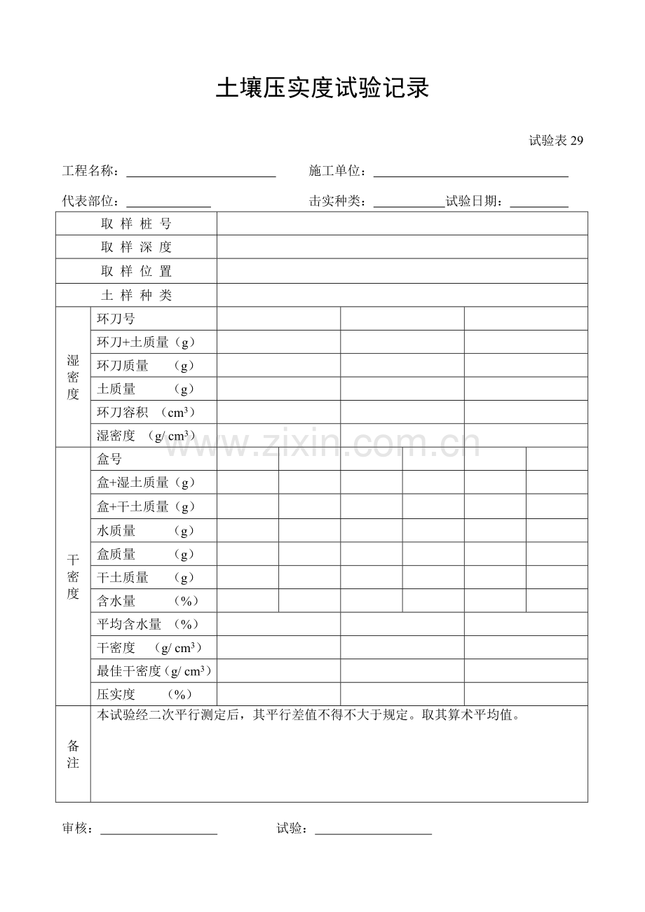 施工管理记录表模板-土壤压实度试验记录.doc_第1页