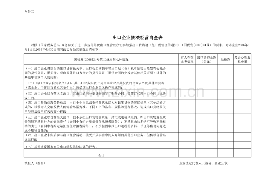 出口企业依法经营自查表.xls_第1页