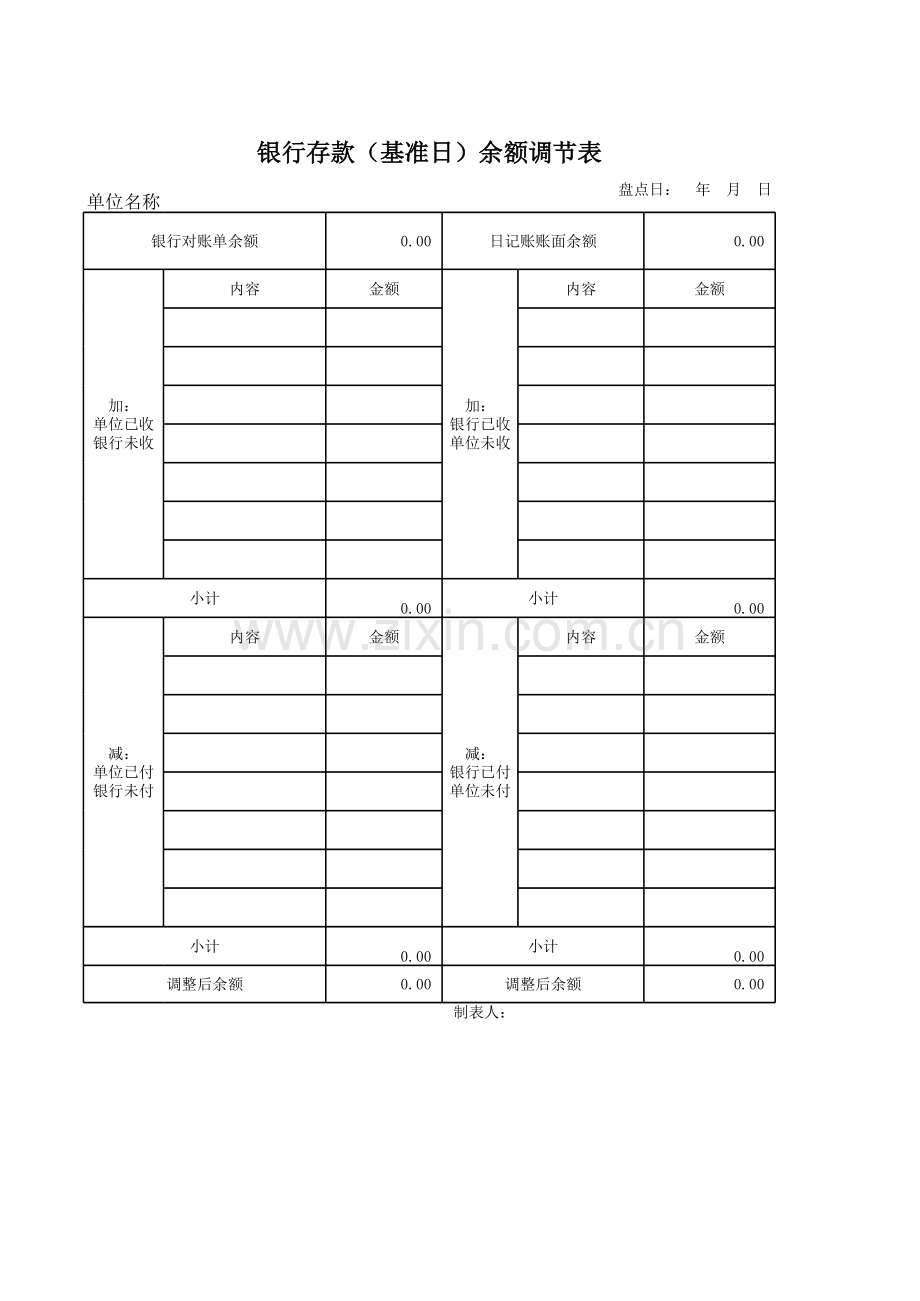 银行存款（基准日）余额调节表.xls_第1页