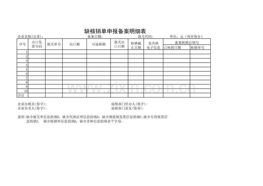 缺核销单申报备案明细表.xls_第1页