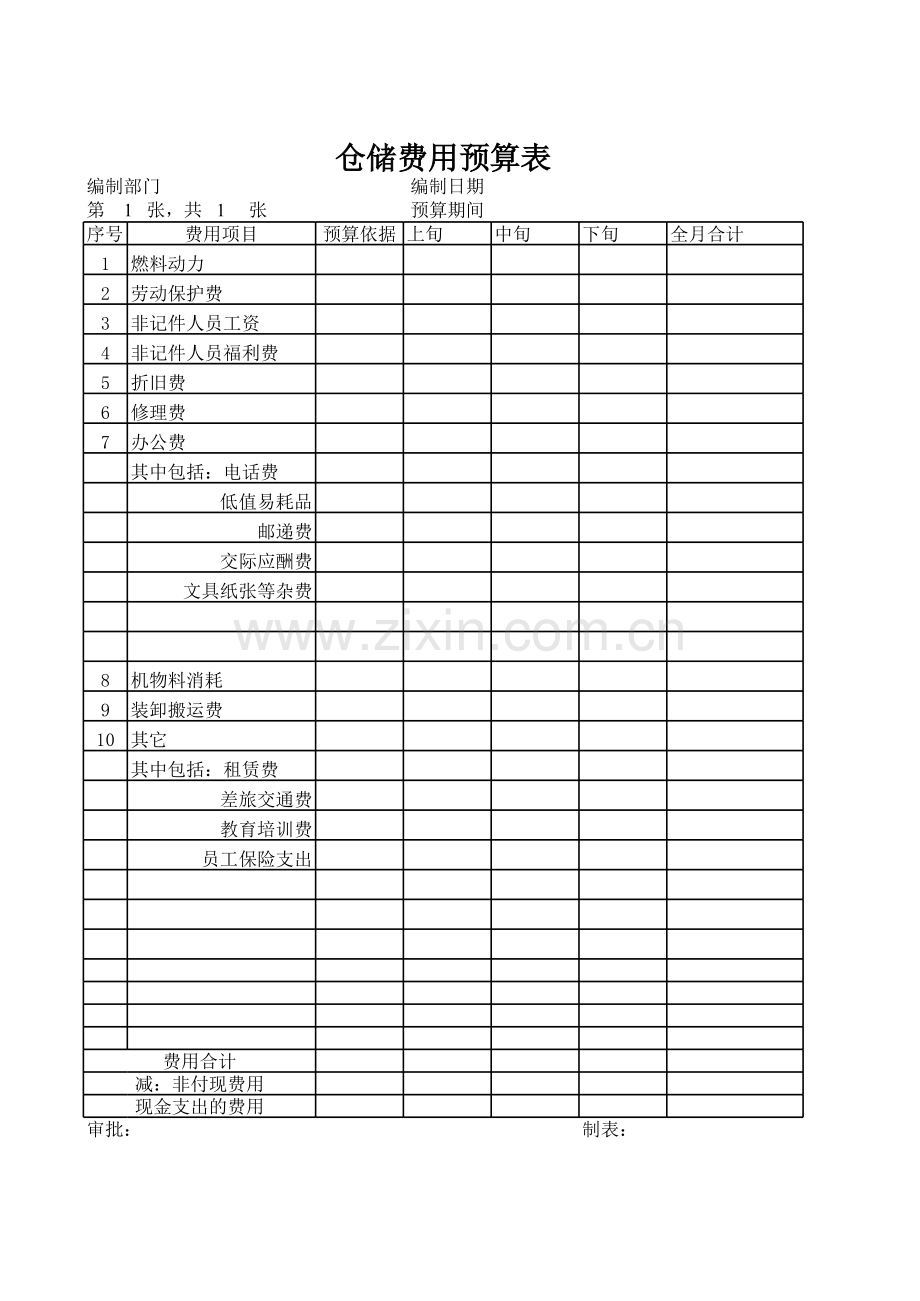 仓储费用预算表.xls_第1页