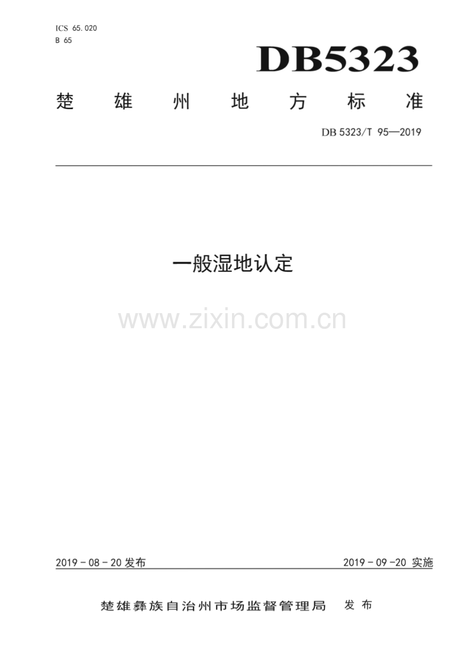 DB5323_T 95-2019 一般湿地认定(楚雄彝族自治州).pdf_第1页