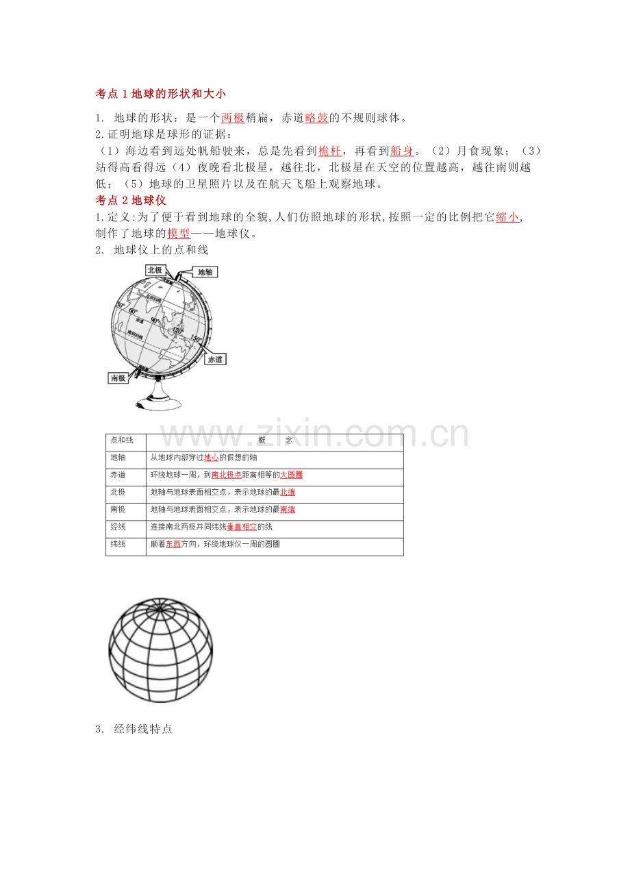 七年级上册地理第1章《地球与地图》必考知识点总结 (2).docx_第1页