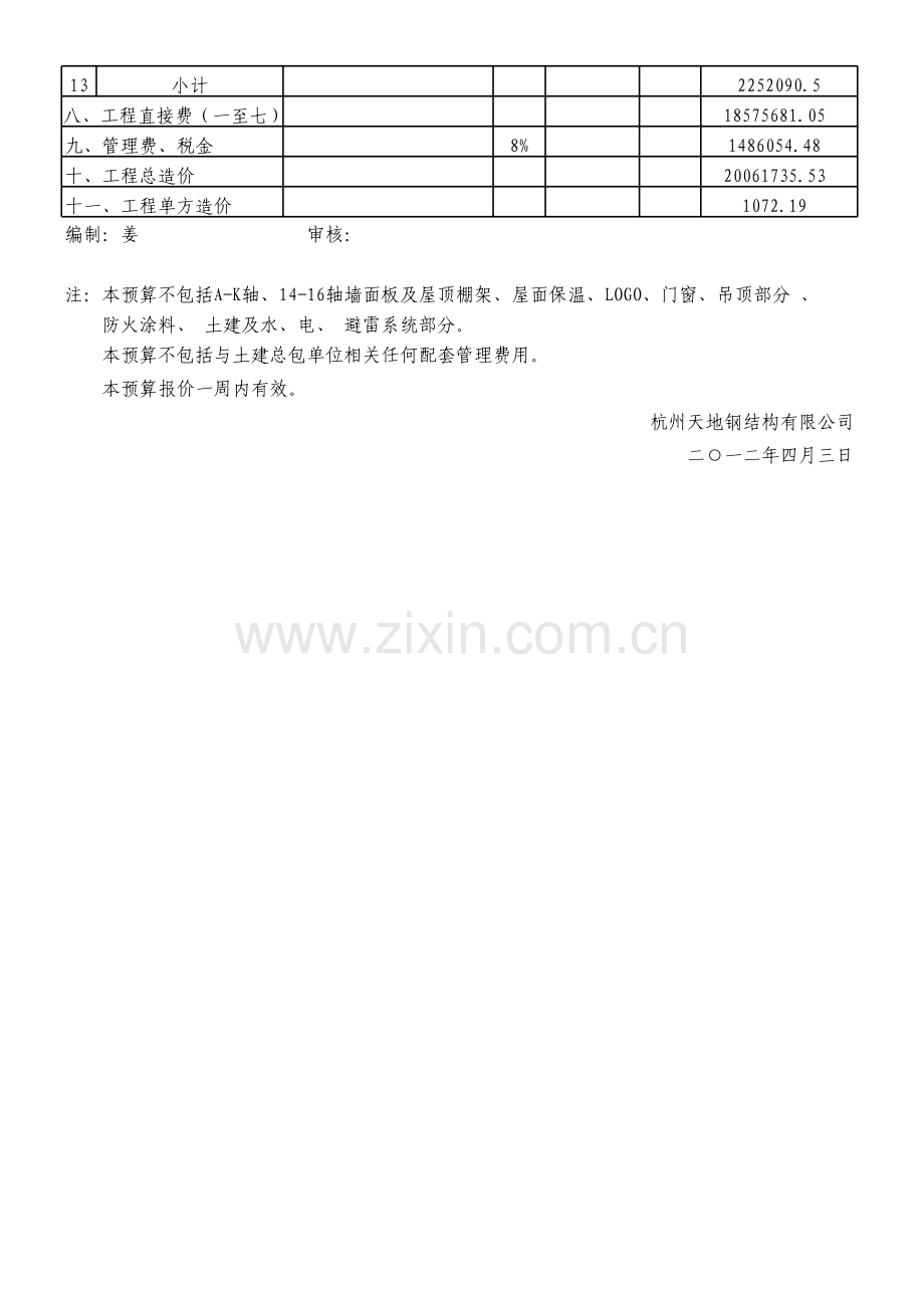 xxxx物流有限公司钢结构工程预算单.xls_第3页