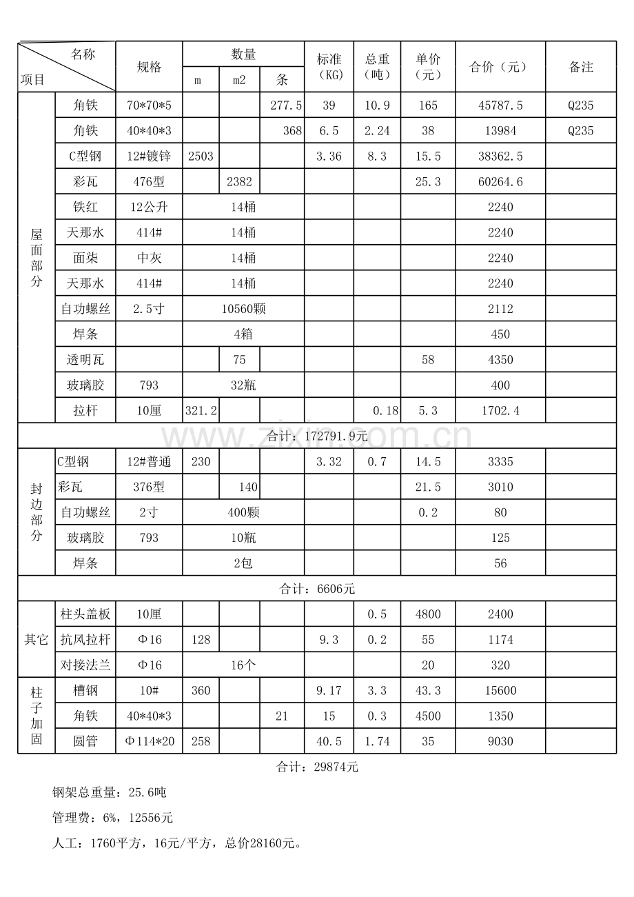 厂房钢架构报价单.xls_第1页