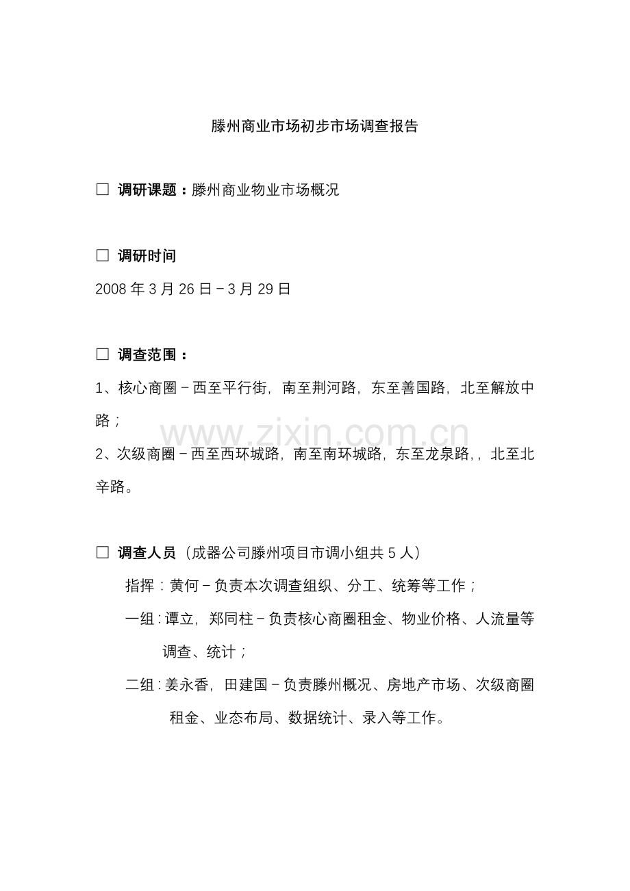 滕州商业市场初步调查报告.docx_第1页