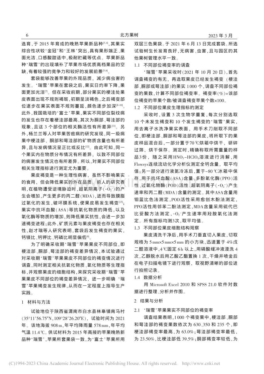 套袋‘瑞雪’苹果果皮不同部位褐变的研究_魏静.pdf_第2页