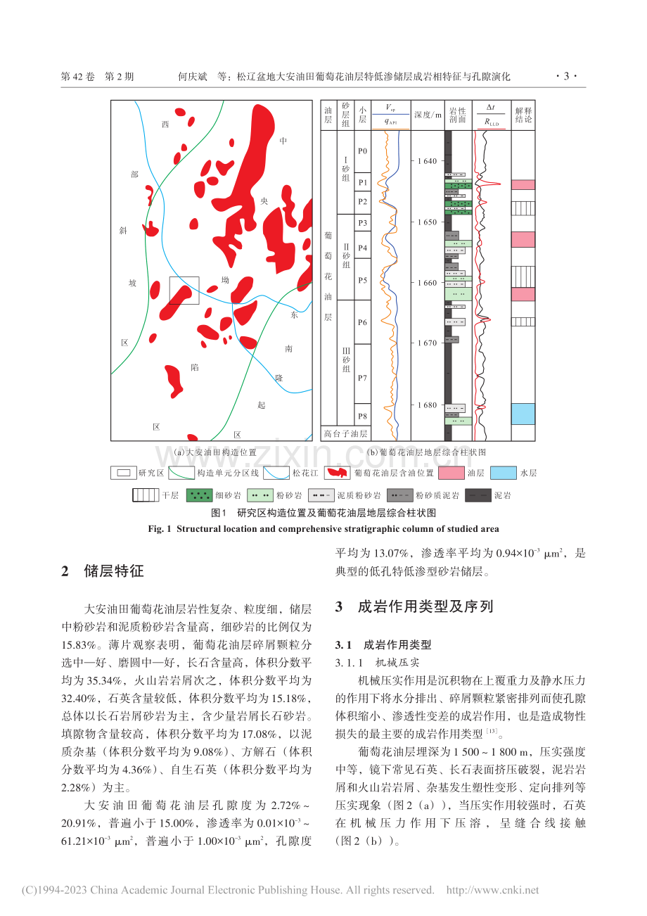 松辽盆地大安油田葡萄花油层...渗储层成岩相特征与孔隙演化_何庆斌.pdf_第3页