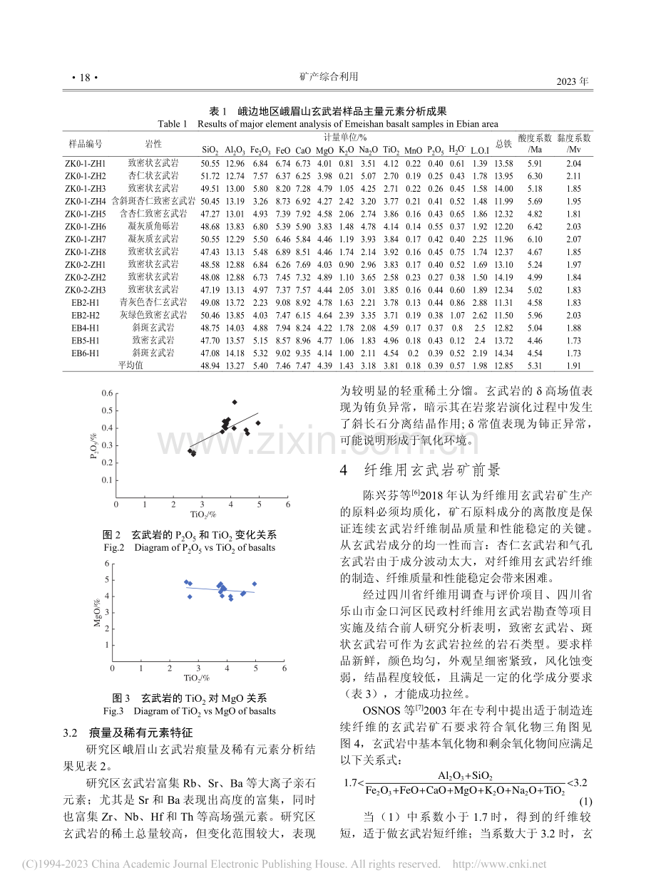 四川省峨边地区峨眉山玄武岩...征及纤维用玄武岩矿特征分析_张旭平.pdf_第3页