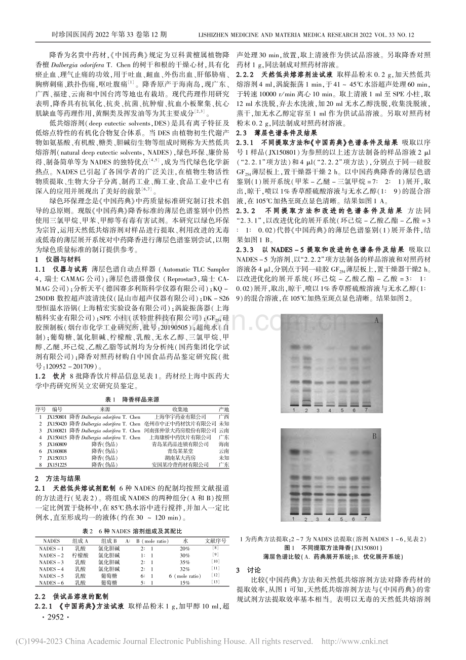 天然低共熔溶剂在中药降香薄层色谱鉴别中的应用_荆晓烨.pdf_第2页