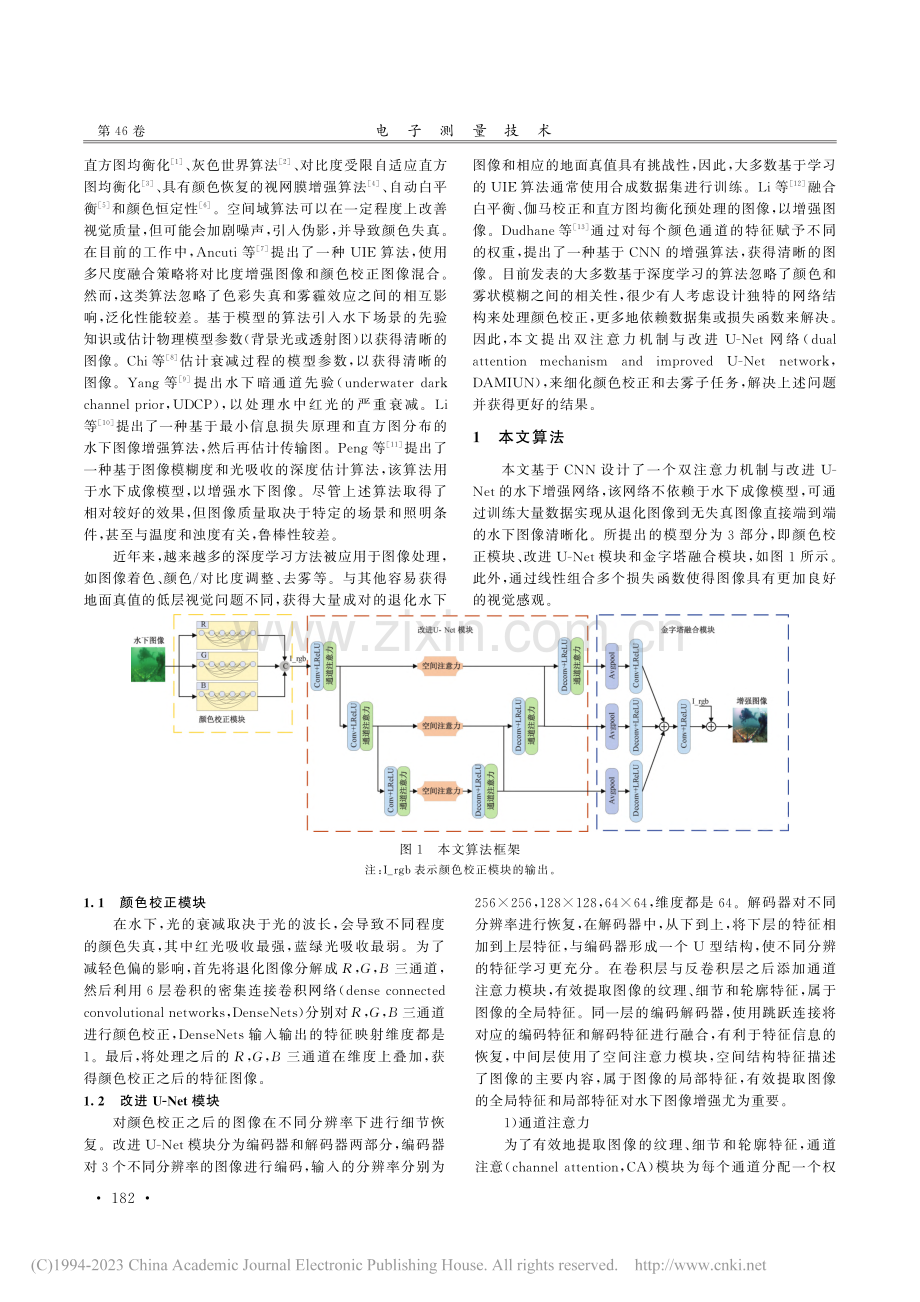 双注意力机制与改进U-Net的水下图像增强_王海涛.pdf_第2页