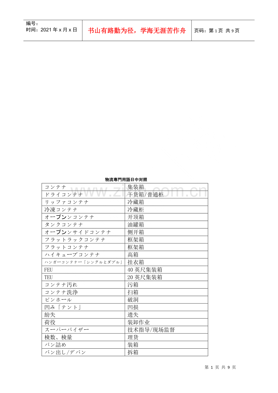 物流专门用语中日文对照.docx_第1页