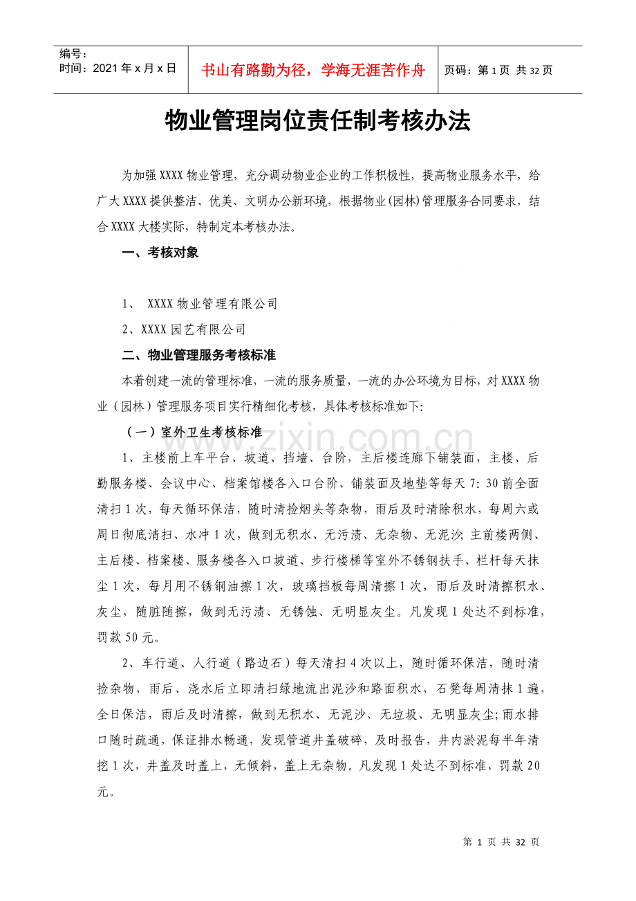 物业管理岗位责任制考核办法.docx_第1页