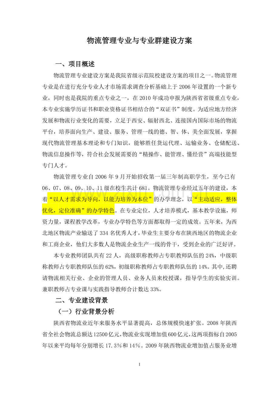 物流管理专业与专业群建设方案.docx_第1页