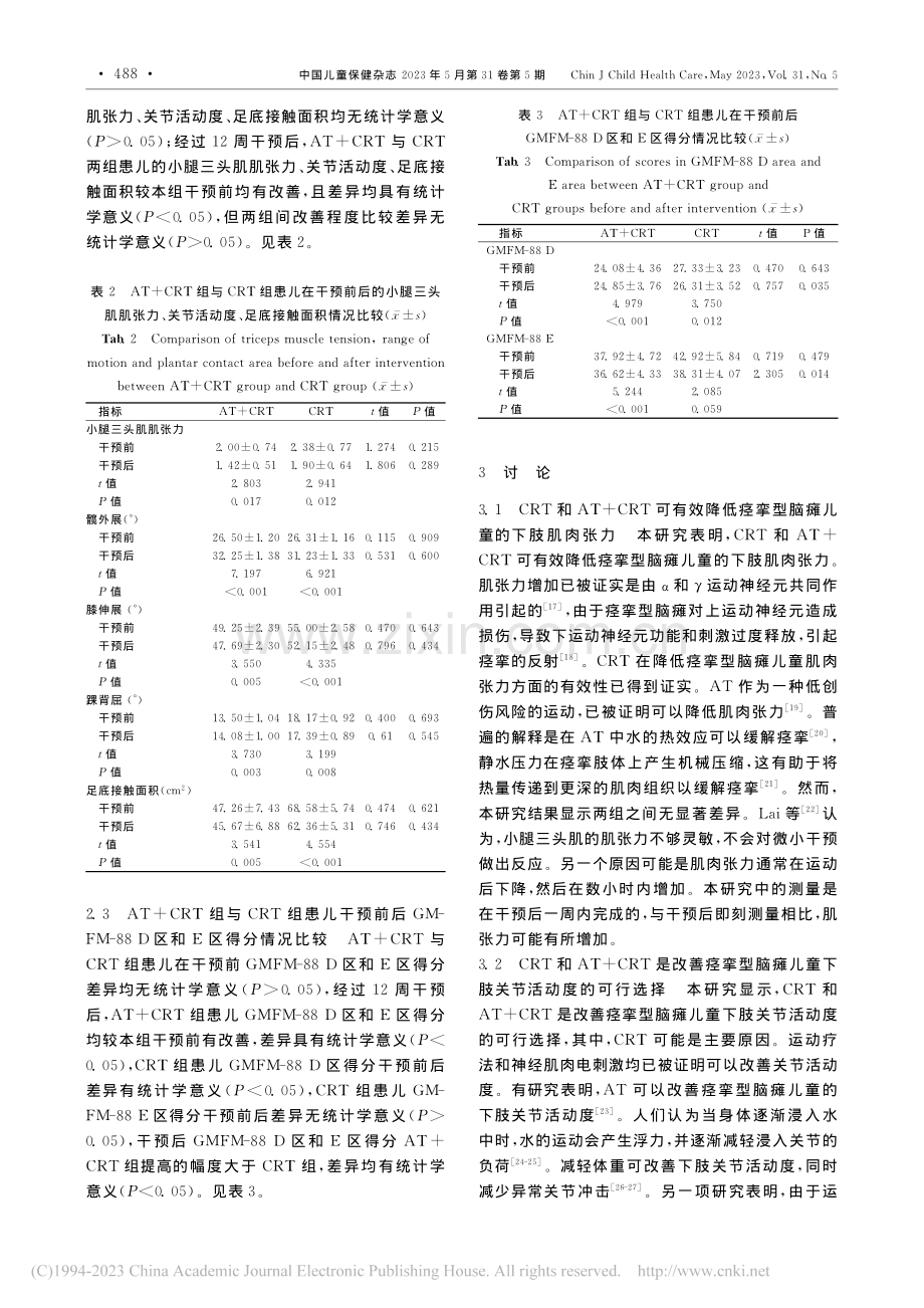 水中运动疗法联合常规康复疗...挛型脑瘫儿童运动功能的影响_仲琛.pdf_第3页