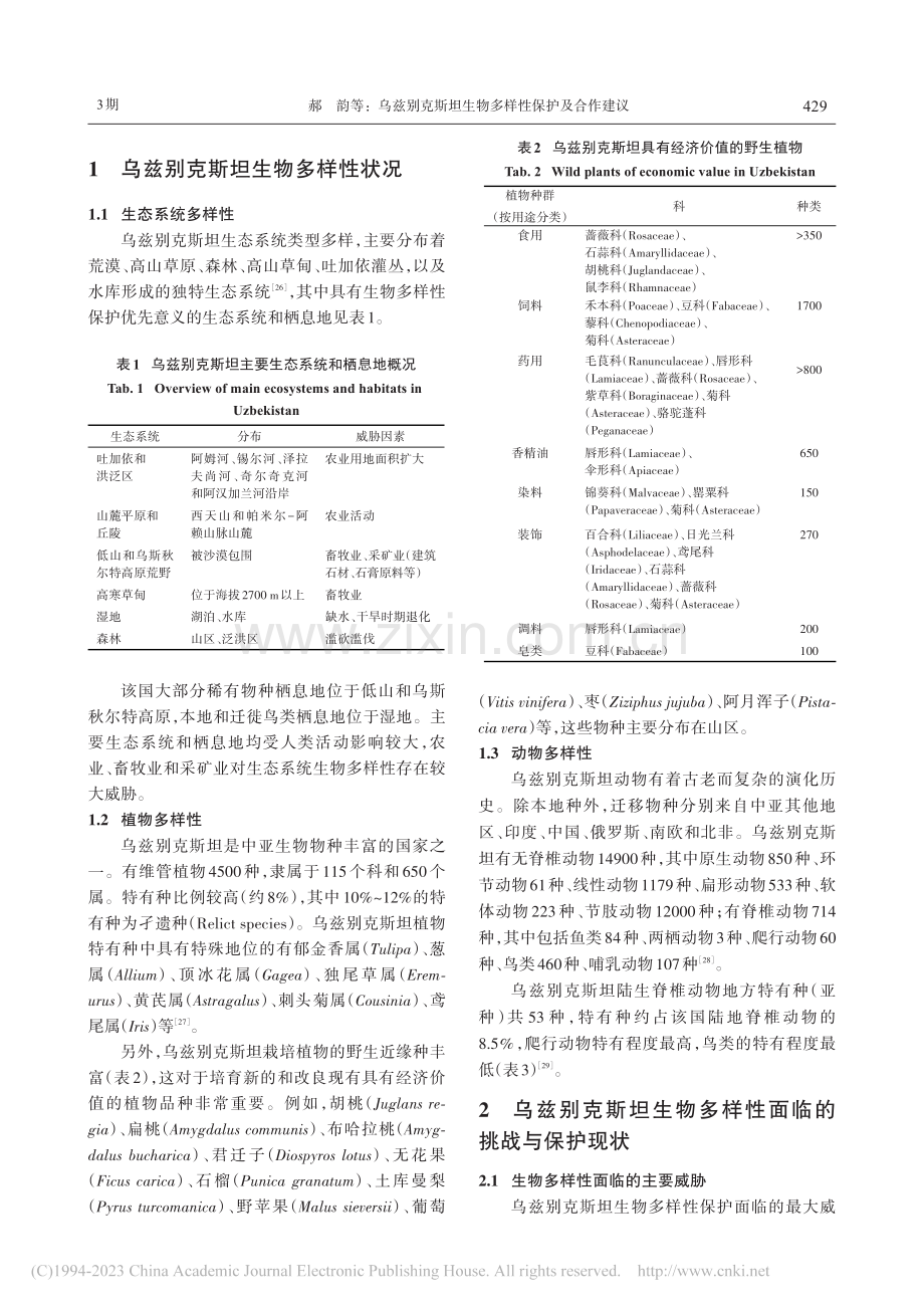 乌兹别克斯坦生物多样性保护及合作建议_郝韵.pdf_第2页