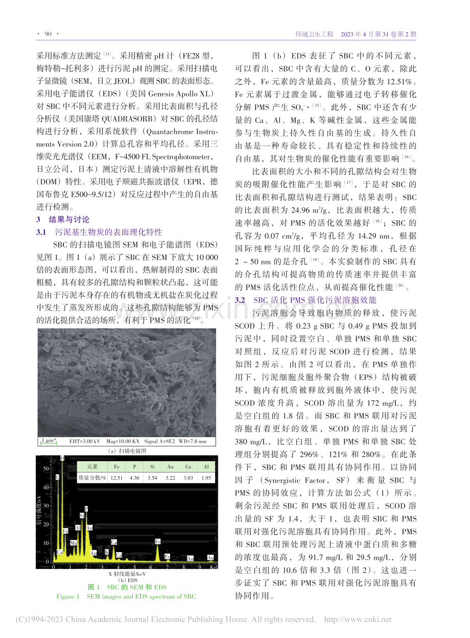 污泥基生物炭活化过一硫酸盐强化剩余污泥溶胞效能_宋立杰.pdf_第3页