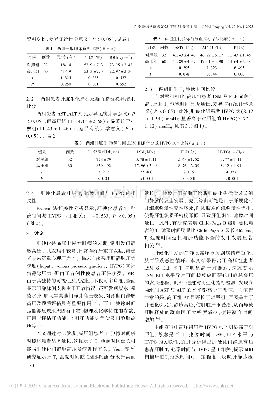 乙肝肝硬化门静脉高压患者磁...肝静脉压力梯度的相关性分析_杨莹.pdf_第3页