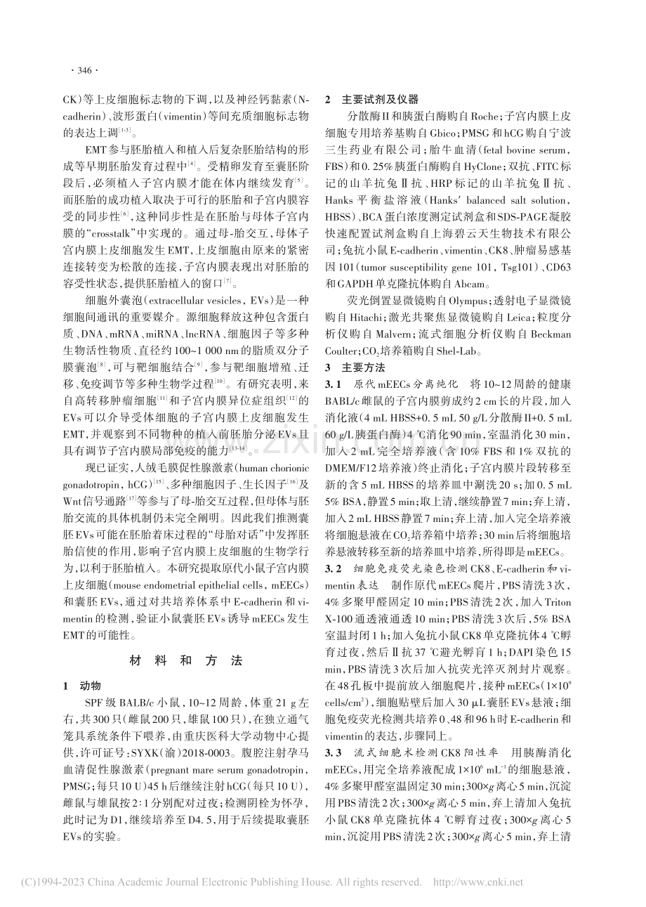 小鼠囊胚胞外囊泡对子宫内膜...vimentin表达的影响_刘颖.pdf_第2页