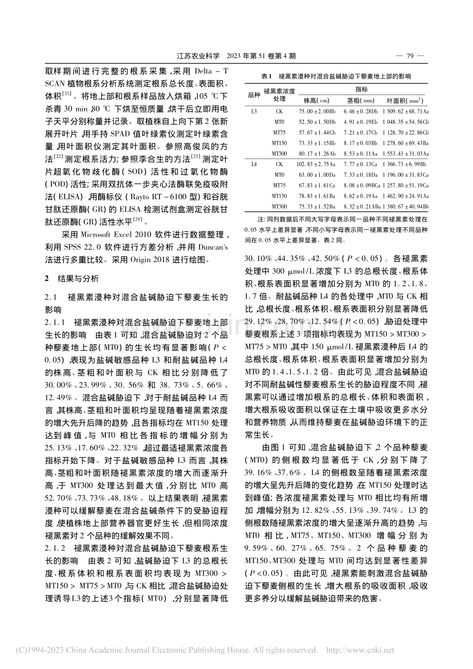 褪黑素浸种对混合盐碱胁迫下藜麦生长及生理的影响_李平平.pdf_第3页