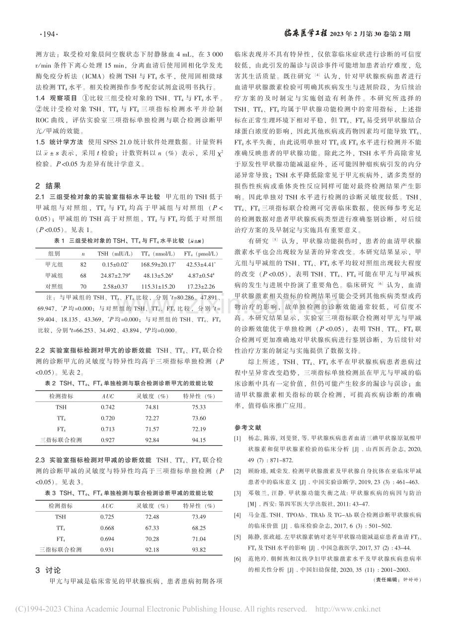 血清甲状腺激素检测诊断甲状腺疾病的临床意义与价值_郭琪.pdf_第2页