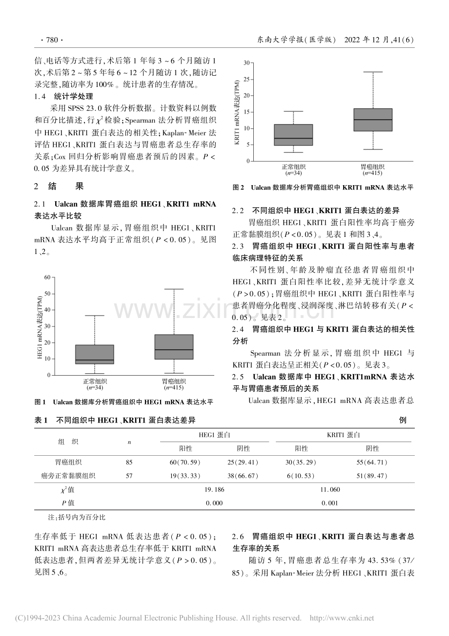 胃癌组织中HEG1、KRIT1的表达及其临床意义_方玲.pdf_第3页