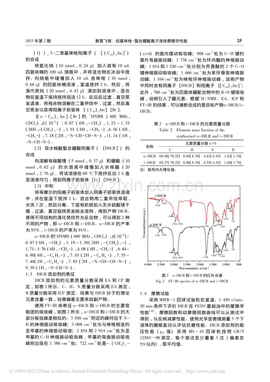 烷基咪唑-螯合硼酸离子液体摩擦学性能_黄雪飞.pdf_第3页