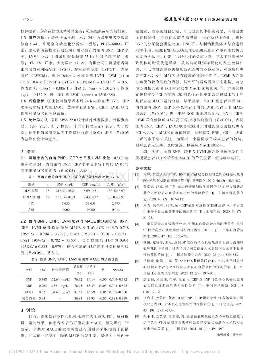 血清BNP、CRP联合LV...术后发生MACE的预测价值_陈春梅.pdf_第2页