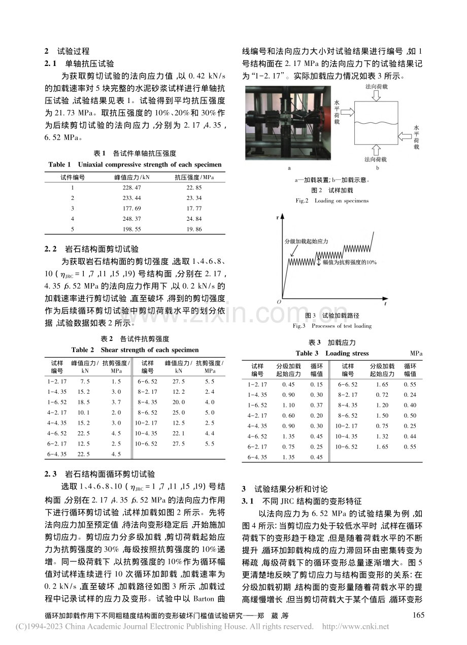 循环加卸载作用下不同粗糙度...面的变形破坏门槛值试验研究_郑葳.pdf_第3页