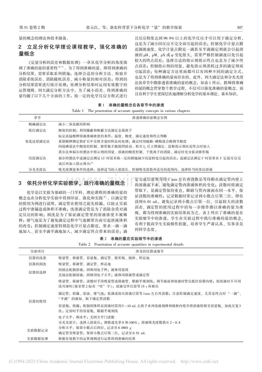 新农科背景下分析化学“量”的教学探索_张元红.pdf_第2页