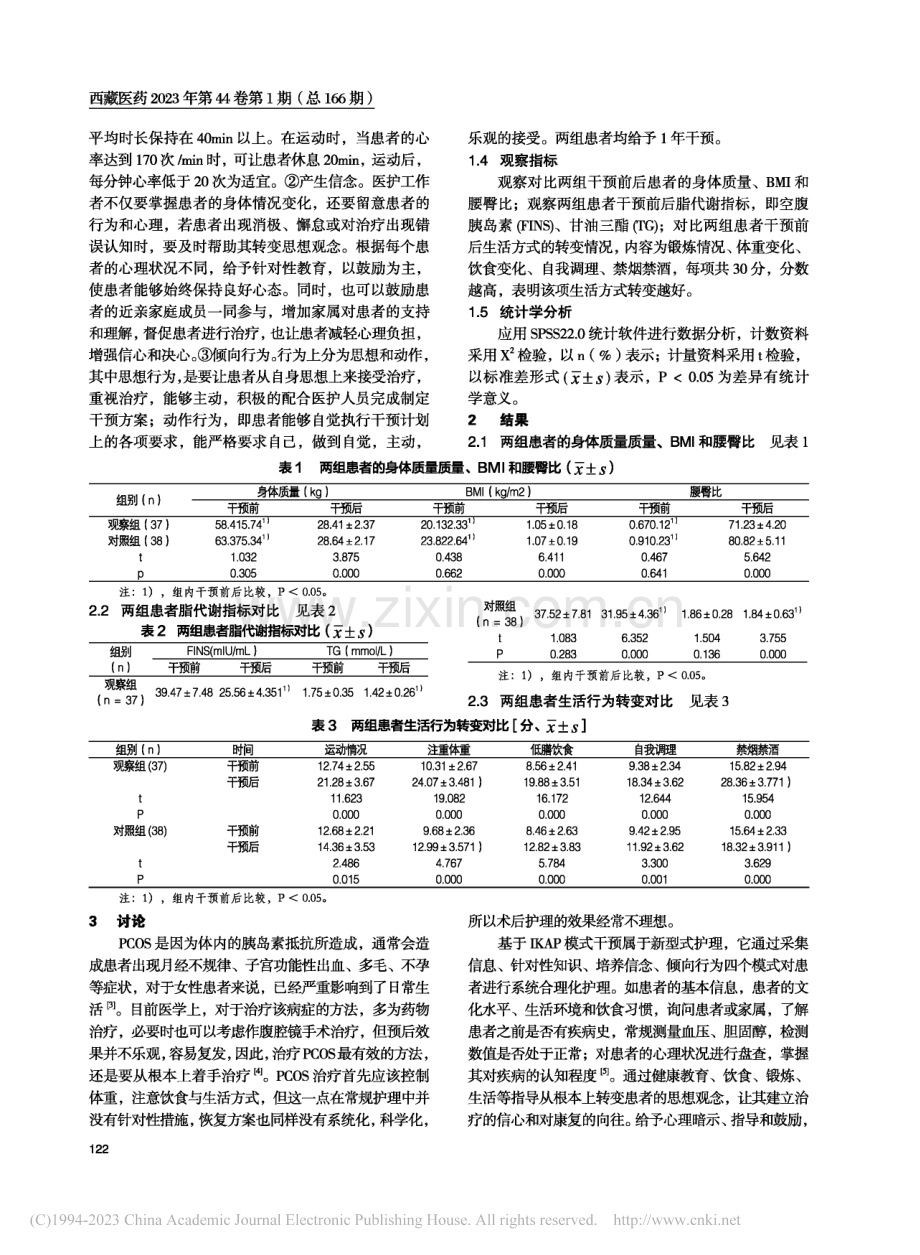 信息知识信念行为模式对肥胖型多囊卵巢综合症患者的影响_赵桂花.pdf_第2页