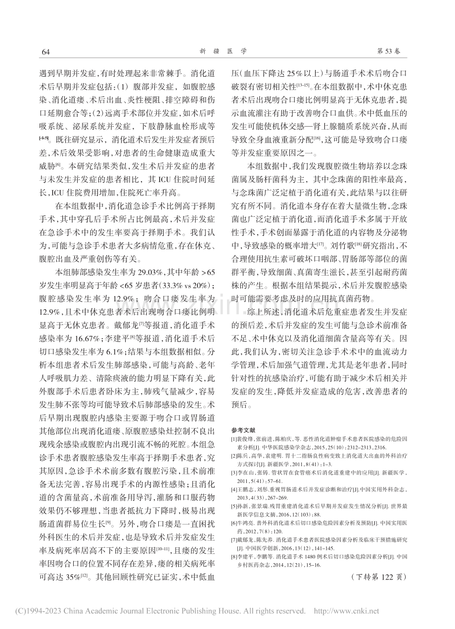 消化道术后危重症患者并发症的临床分析_余青.pdf_第3页