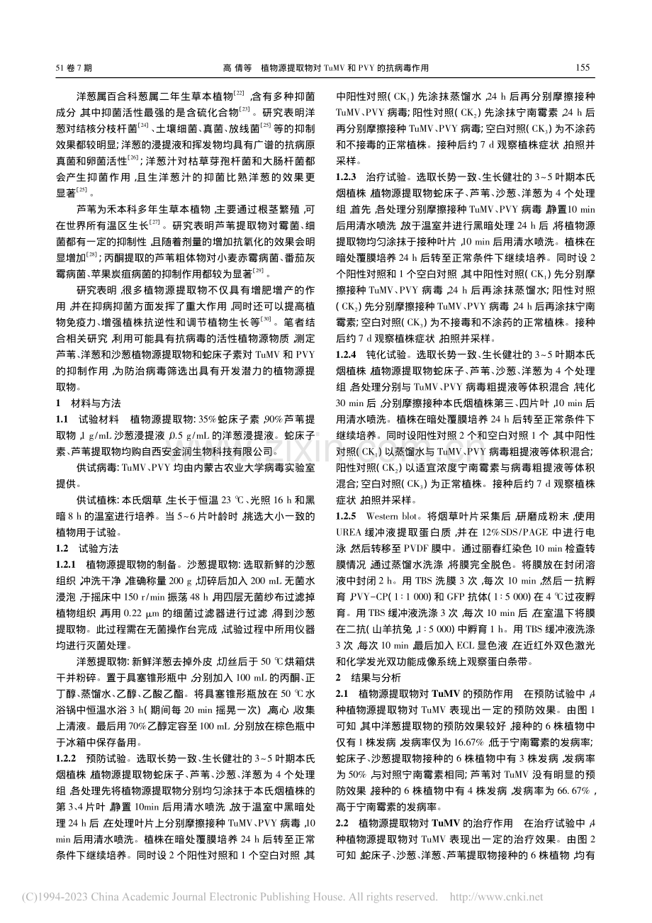 植物源提取物对TuMV和PVY的抗病毒作用_高倩.pdf_第2页