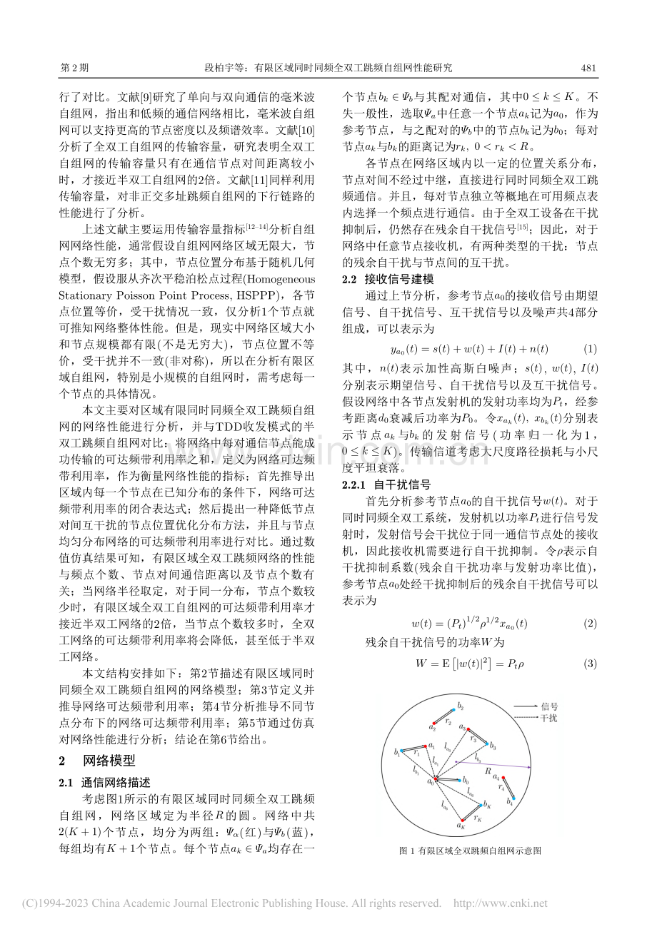 有限区域同时同频全双工跳频自组网性能研究_段柏宇.pdf_第2页