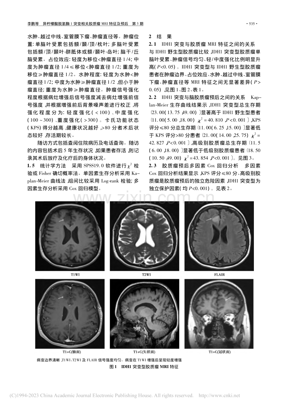 异柠檬酸脱氢酶1突变相关胶质瘤MRI特征及预后_李鹏.pdf_第2页