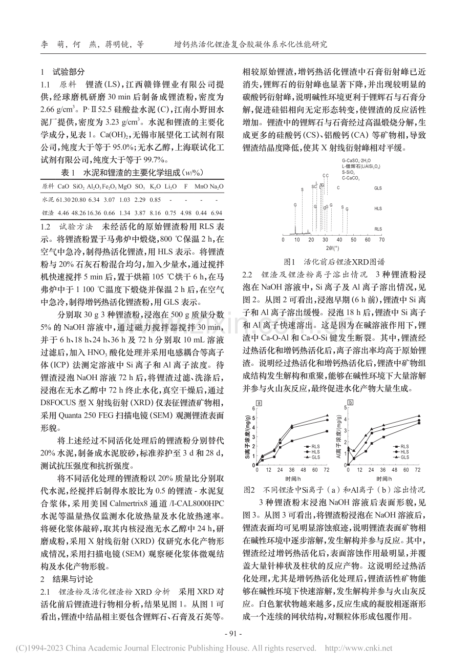 增钙热活化锂渣复合胶凝体系水化性能研究_李萌.pdf_第2页