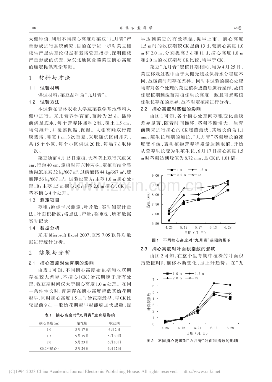 摘心高度对菜豆“九月青”农艺性状及产量的影响_王蕾.pdf_第2页