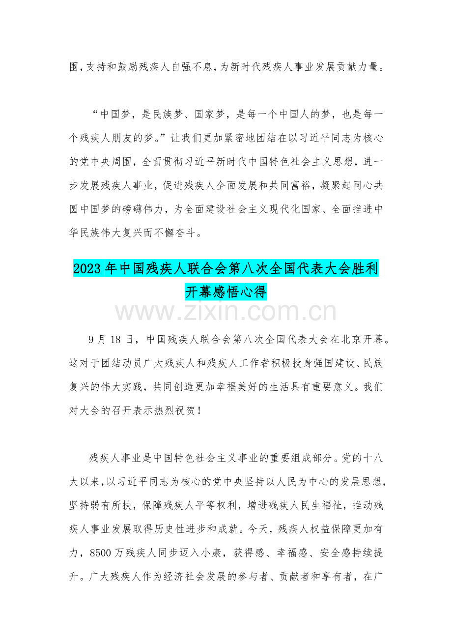 2023年中国残疾人联合会第八次全国代表大会胜利开幕感悟心得范文2篇.docx_第3页