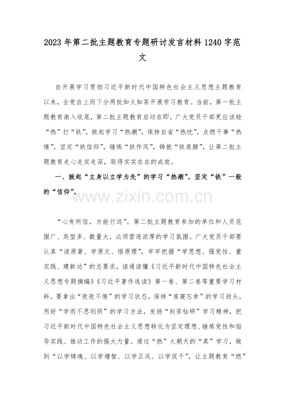 2023年第二批主题教育专题研讨发言材料、实施方案、党课学习讲稿、读书班研讨发言提纲、学习计划（共10篇）供参考.docx_第2页