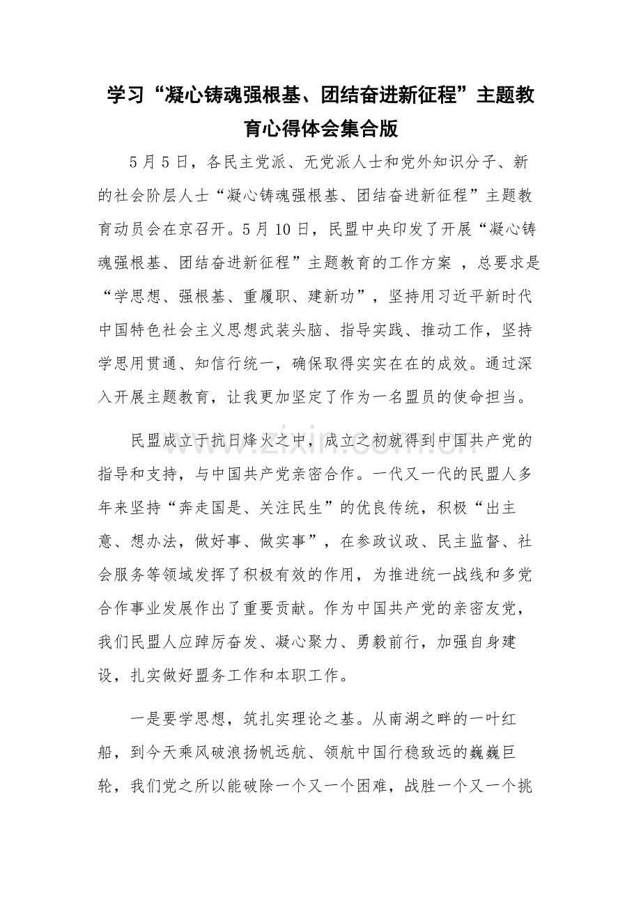 学习“凝心铸魂强根基、团结奋进新征程”主题教育心得体会集合版.docx_第1页