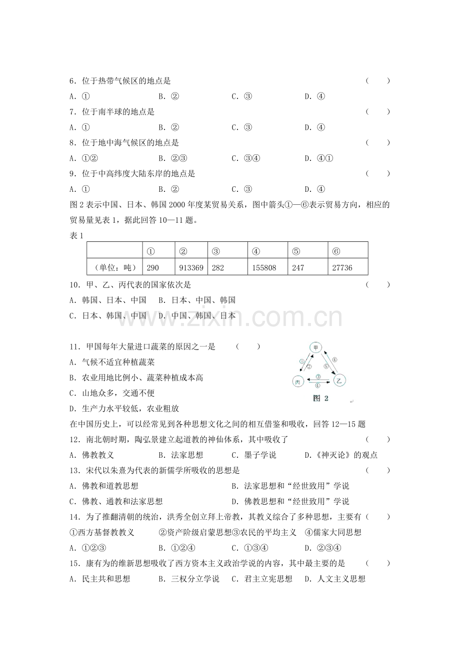 2005年西藏高考文科综合真题及答案.doc_第2页