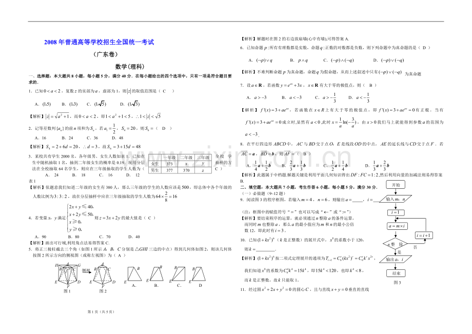 2008年广东高考（理科）数学试题及答案.pdf_第1页