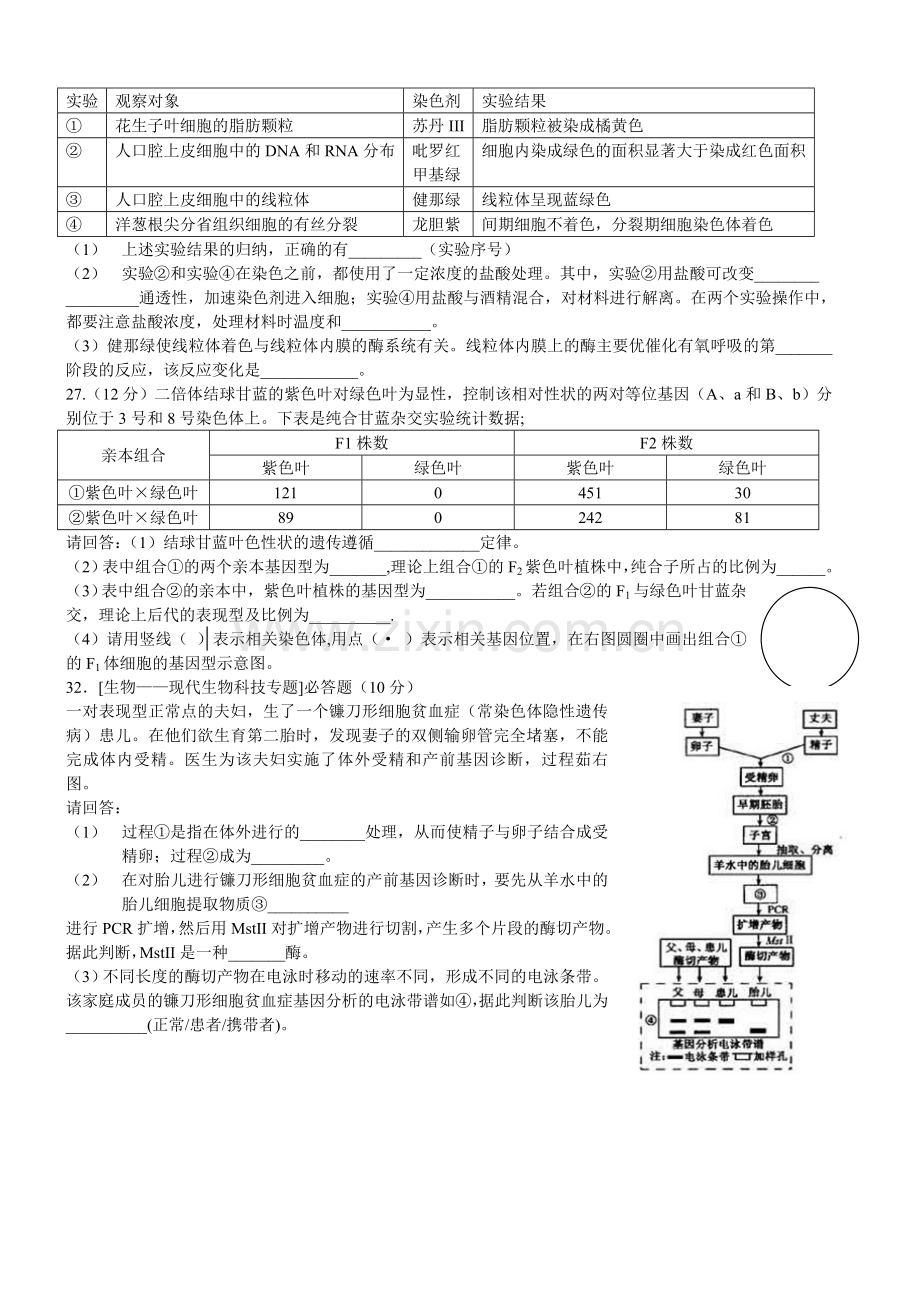 2011年福建高考生物真题及答案.doc_第2页