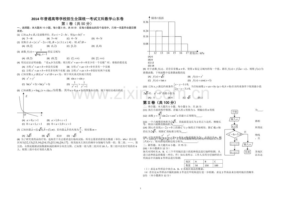 2014年高考真题数学【文】(山东卷)（原卷版).pdf_第1页