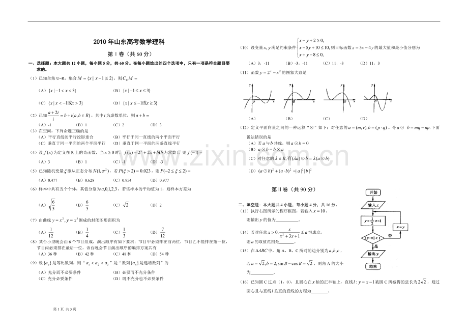 2010年高考真题数学【理】(山东卷)（原卷版）.pdf_第1页