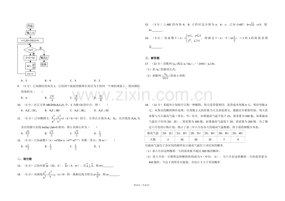 2017年全国统一高考数学试卷（文科）（新课标ⅲ）（原卷版）.pdf_第2页