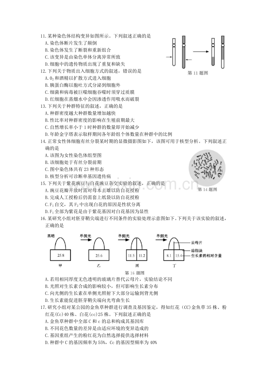 2018年浙江省高考生物【11月】（原卷版）.doc_第2页