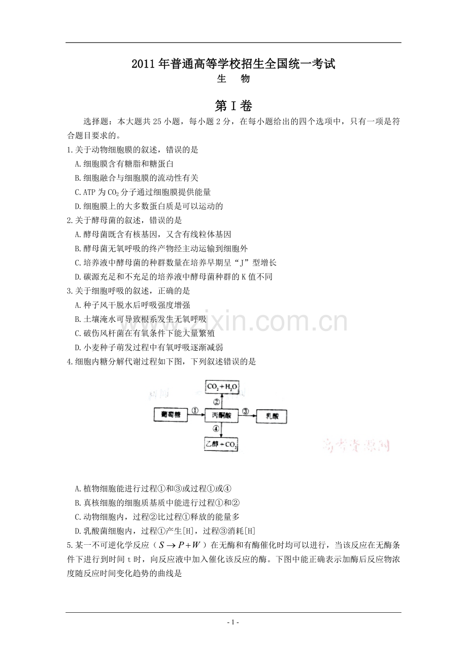 2011年高考海南卷生物（原卷版）.pdf_第1页