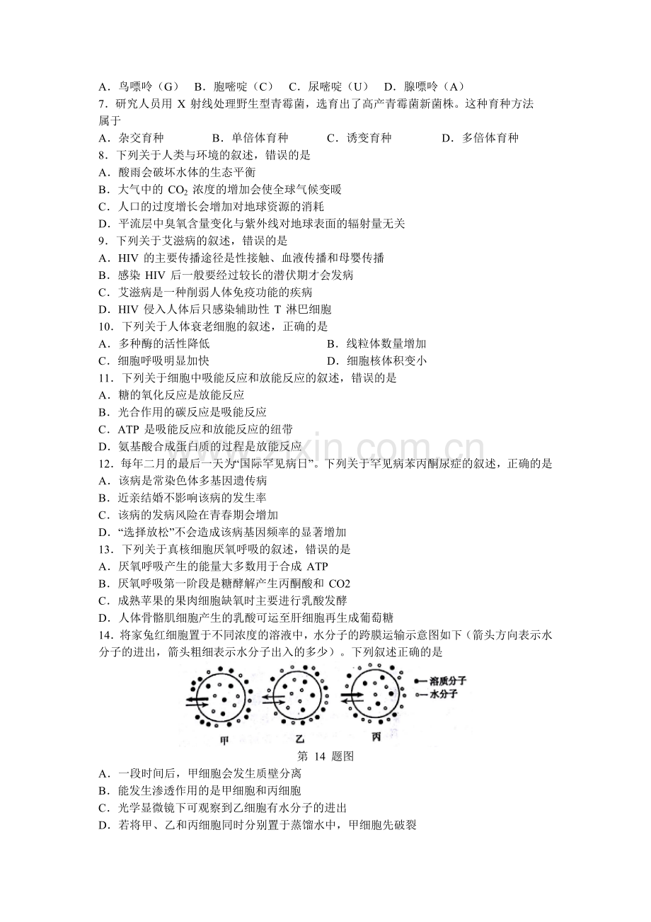 2017年浙江省高考生物【4月】（原卷版）.doc_第2页